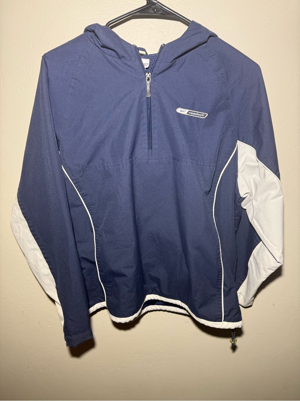 Reebok Navy and White Half-Zip Hoodie Jacket Women M